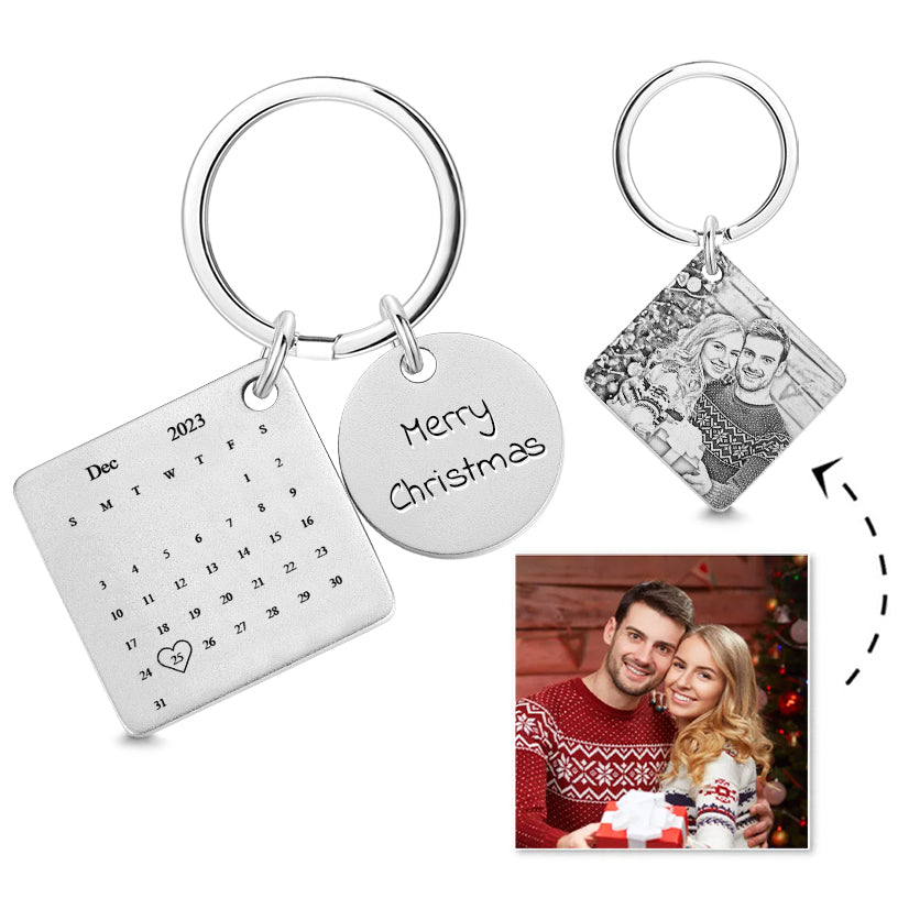 Custom Photo Engraved Calendar Silver Keyring Key Chain | Best Christmas Gift - MyFaceTshirt