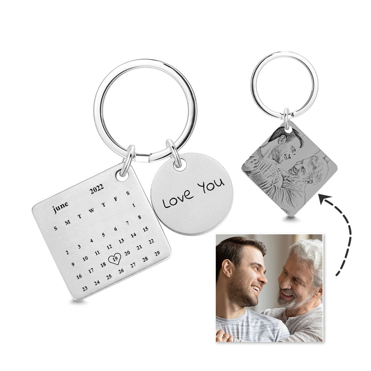 Custom Photo Engraved Calendar Silver Keyring Key Chain - MyFaceTshirt