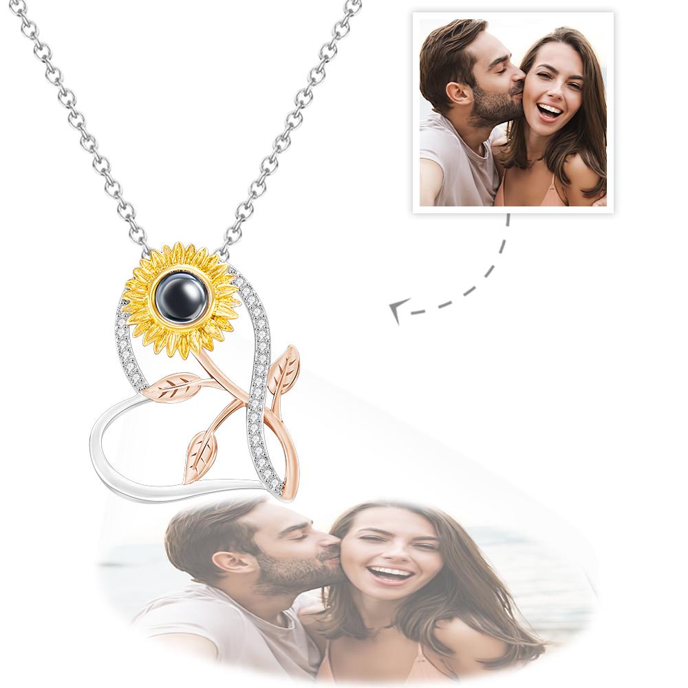 Custom Projection Photo Necklace Sunflower Design Gifts - MyFaceTshirt