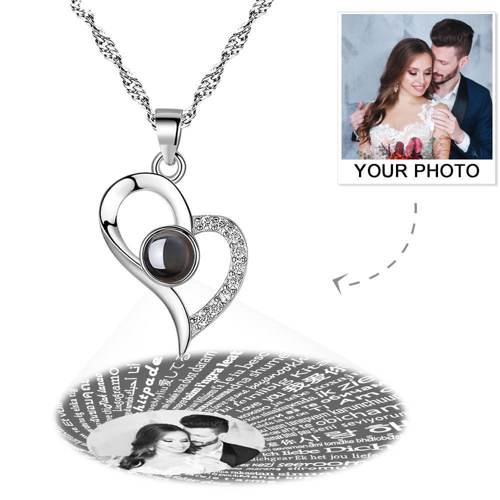 Personalized Projection  Necklace With 100 Languages, Wedding Gift for Bride - MyFaceTshirt