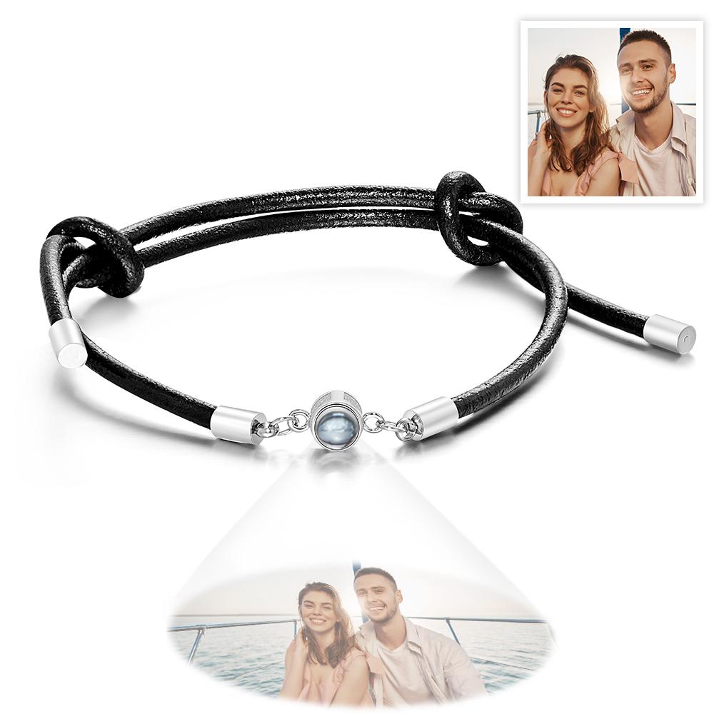 Personalized Photo Projection Leather Bracelet Adjustable Bracelet Gifts For Him - MyFaceTshirt