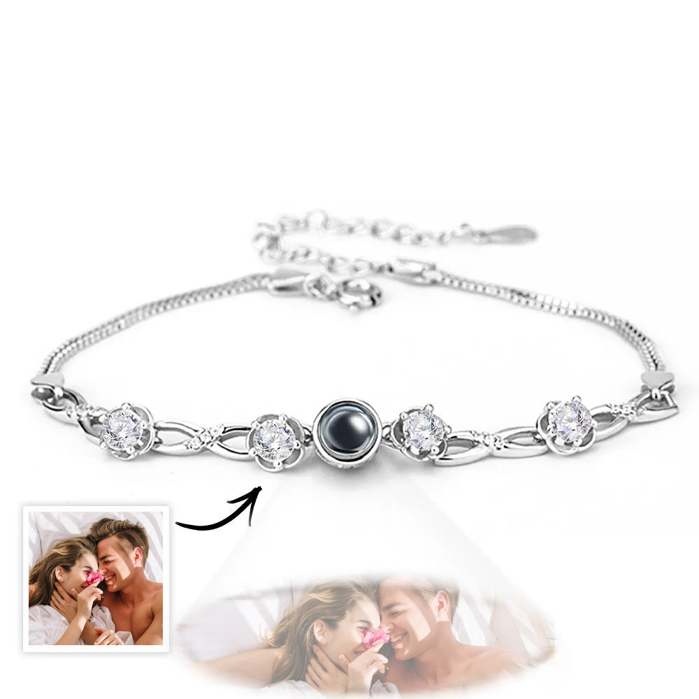 Personalized Photo Projection Bracelet With Diamonds Beautiful Anniversary Gift For Her - MyFaceTshirt