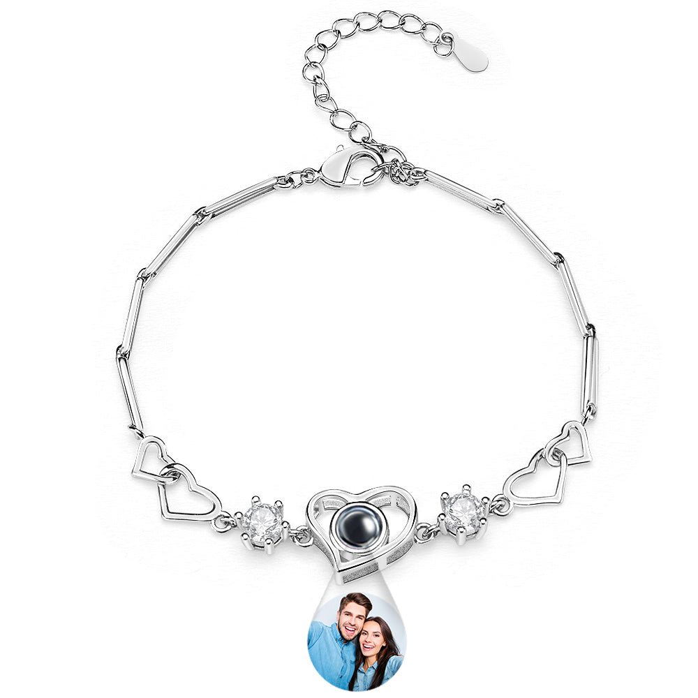Custom Projection Bracelet Heart Couple's Memories Engravable Bracelet For Her - MyFaceTshirt