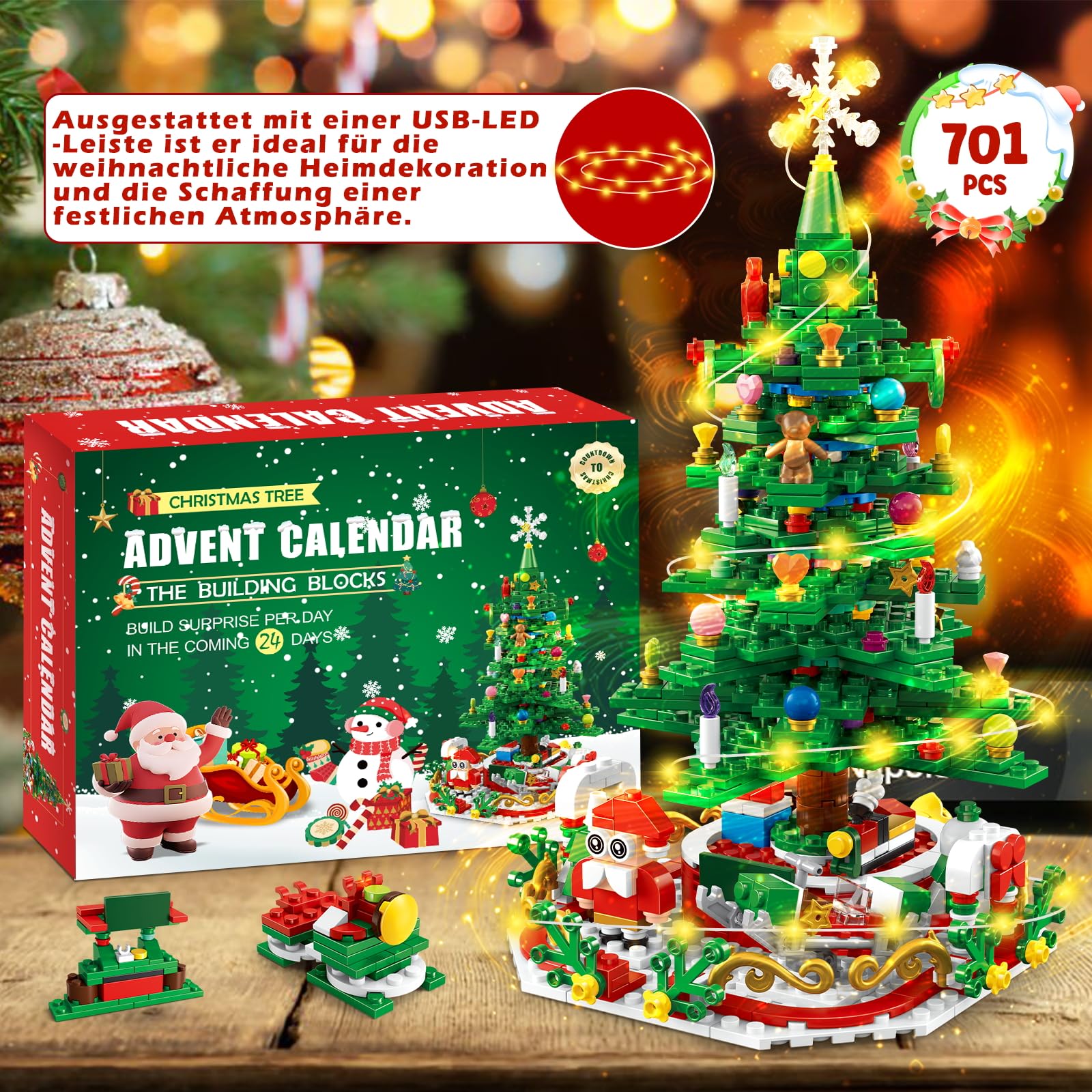 Advent Calendar 2025 Kids for Christmas Tree Building Toy with LED Light Mini Building Blocks,Christmas Countdown 24 in 1 Blocks Toy 701 Pcs,Christmas Building Blocks Toy Gift for Adult Boys and Girls - MyFaceTshirt