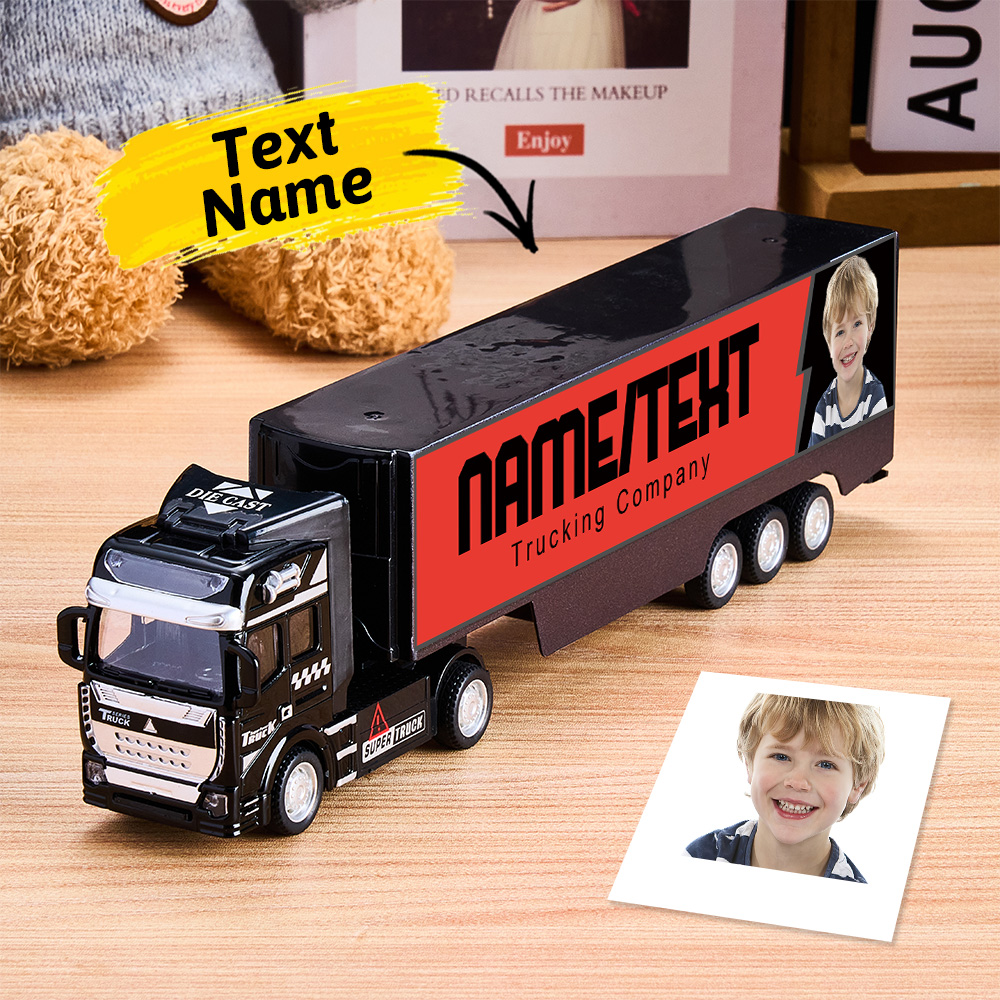 Pull Back & Rear Door Can Be Opened Personalized toy truck, Customized With Name on The Side of The Truck - MyFaceTshirt
