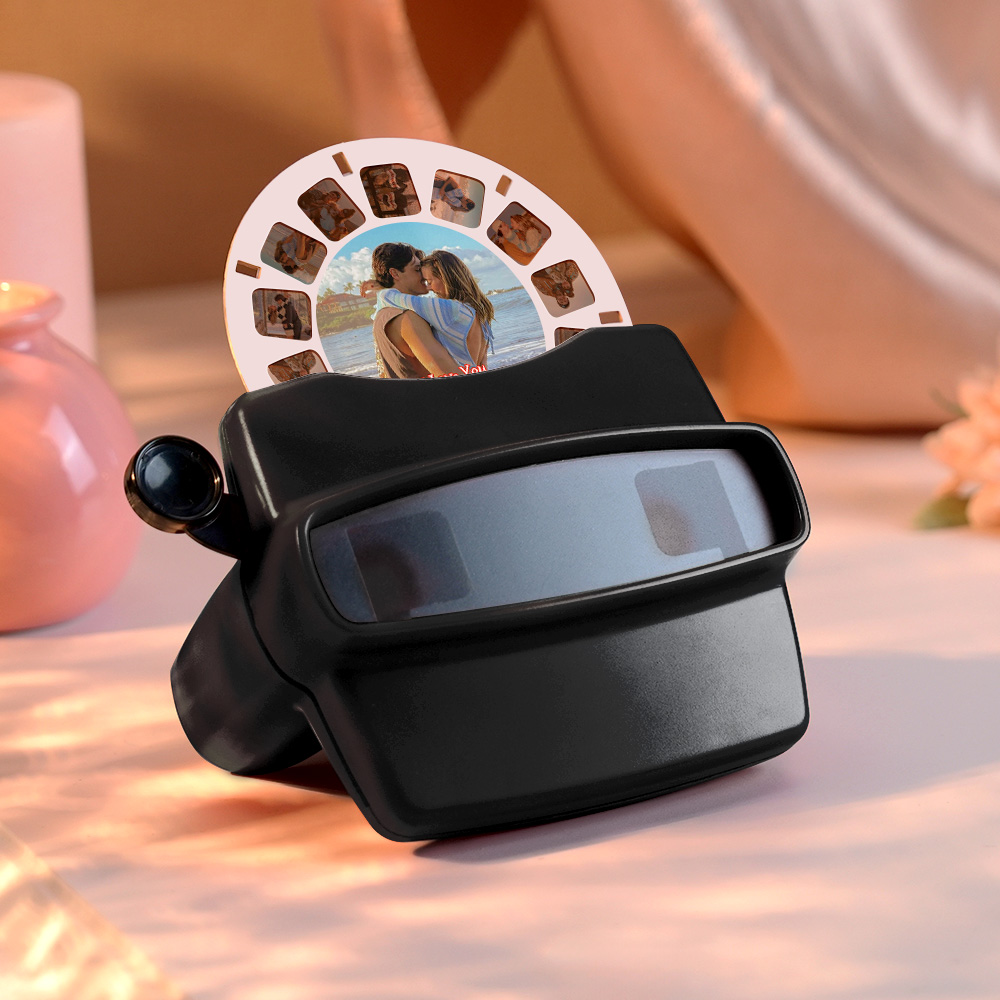 Custom Black 3D Viewfinder and Reel – Personalized Gift with your own photos Text and Photo Viewer Multiple Films Available Gifts Idea