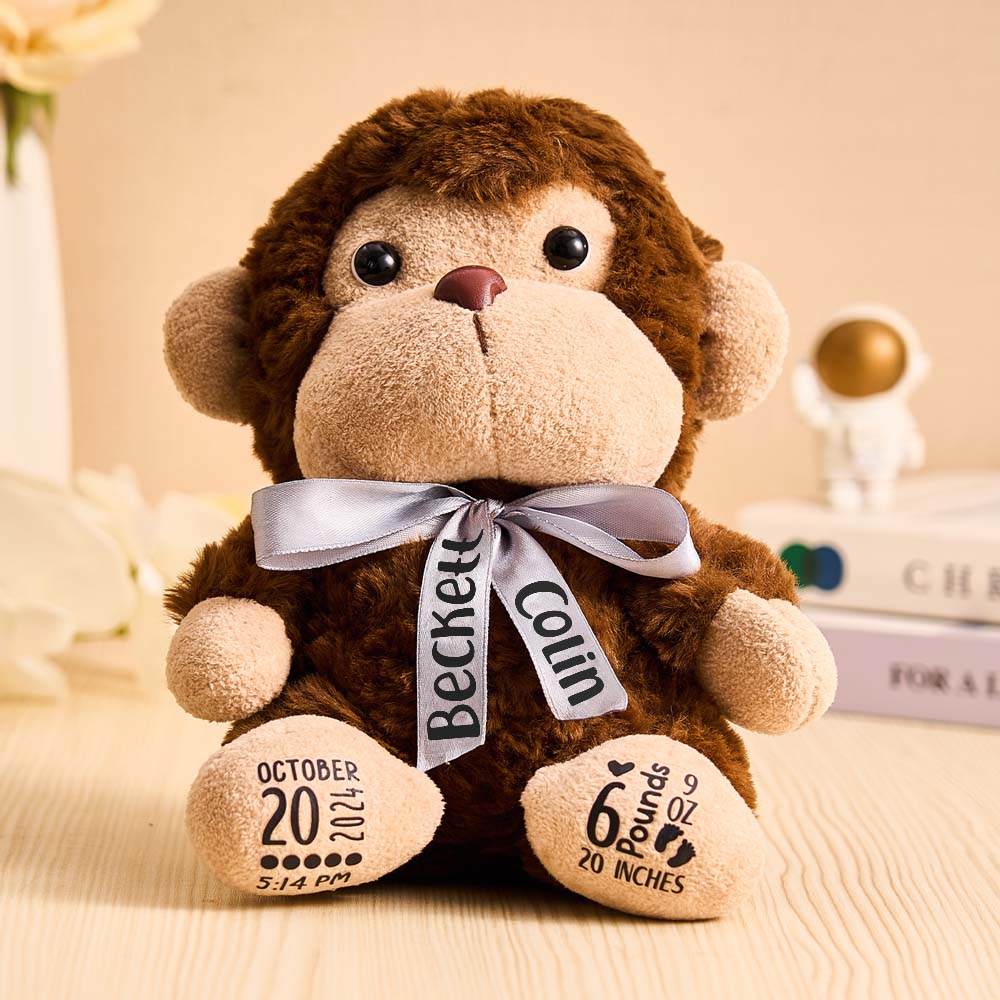 Personalized Monkey Plush Stuffed Animal Birth Announcement Gift for Baby Shower - MyFaceTshirt