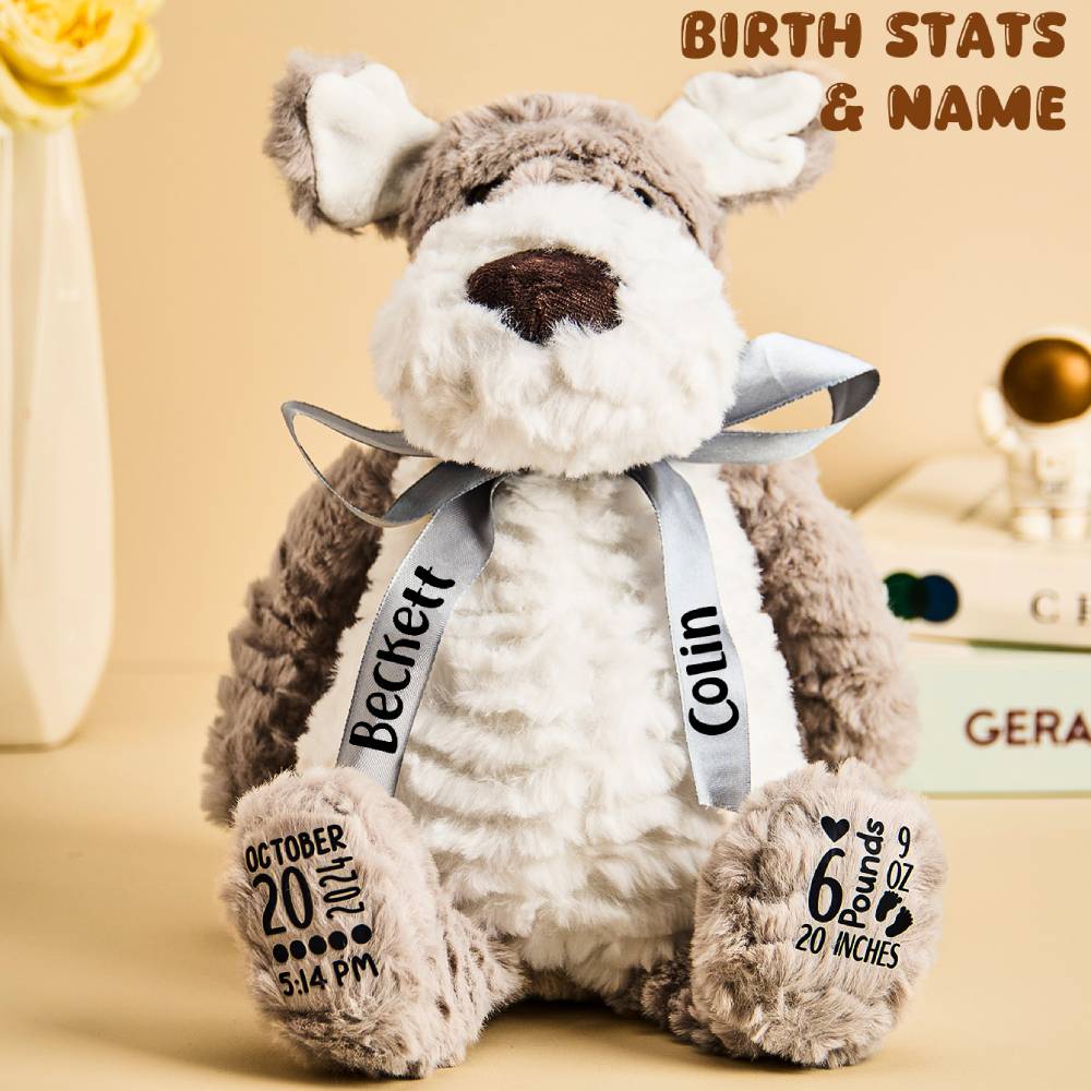 Personalized Puppy Dog Plush Birth Stats Stuffed Animal Birth Announcement Gifts - MyFaceTshirt