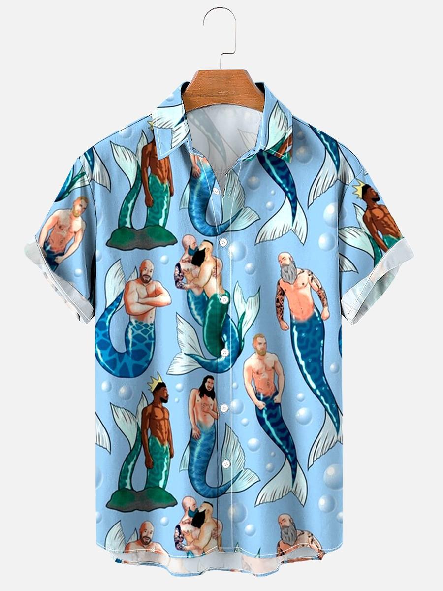 Men's Mermaid Blue Shirt Pride Month From Size S to 5XL with Comfortable Butterfly Mesh Fabric Material For LGBTQ