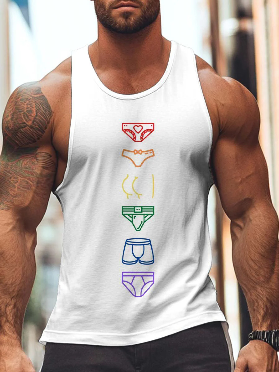 2025 Gay Rainbow Underwear Print Style Tank Top Sizes XS-7XL Colorful Gay Man Casual Sleeveless Shirt