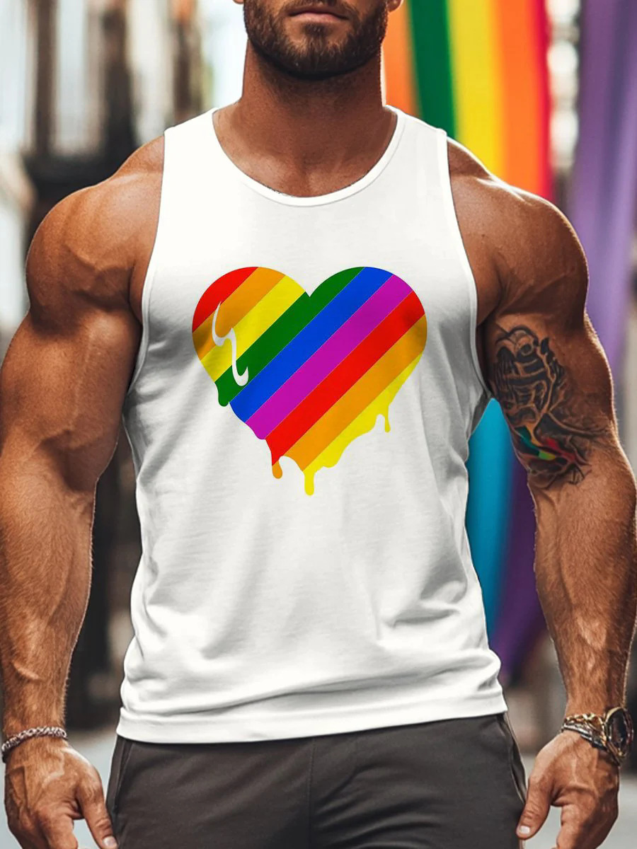 2025 Gay Rainbow Heart Print Style Tank Top Sizes XS-7XL Colorful Gay Man Casual Sleeveless Shirt
