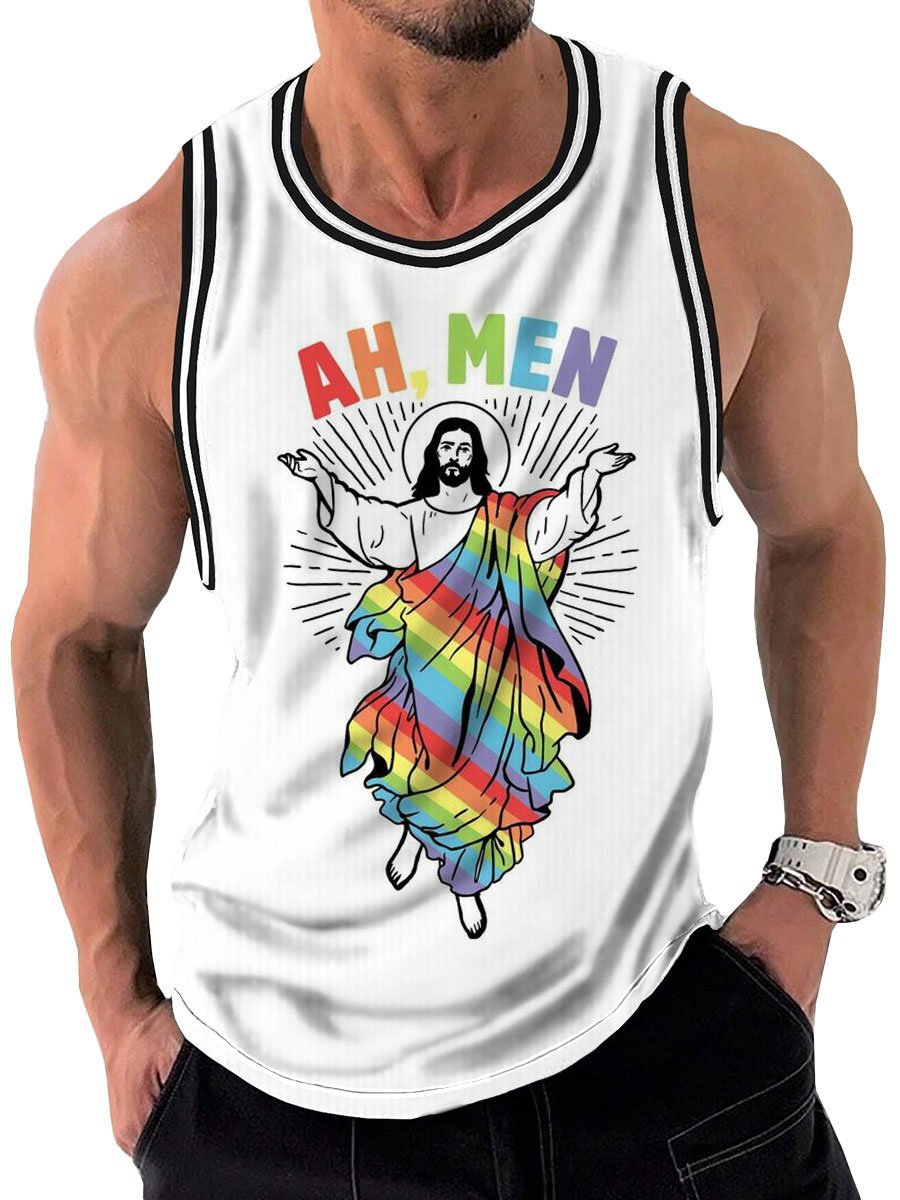 2025 Au Men Print Style Tank Top Colorful Unisex Streetwear for LGBTQ+ Style
