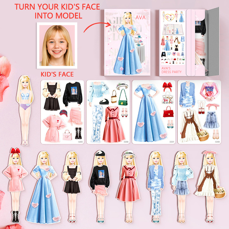 Turn Kid's Face Into Custom Cartoon Model Face with Fixed Dress-Up Party Outfit Matching Toy, Personalized Model Face Soft Magnetic Beauty Toy Set, Back to School Princess Toy for Girls to Inspire Creativity