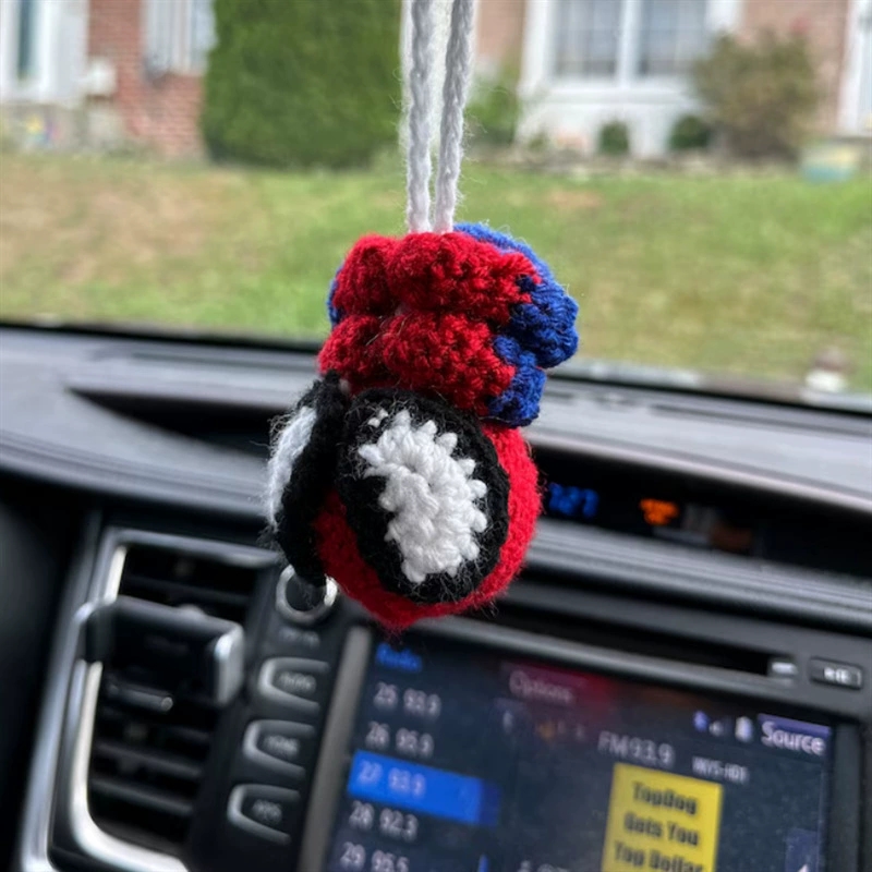 Crochet Spiderman Car Hanger Ornament Accessories, Handmade Amigurumi Plush Car Decor, Cute Super Hero Bag Charm Keychain, Gift for Him Her
