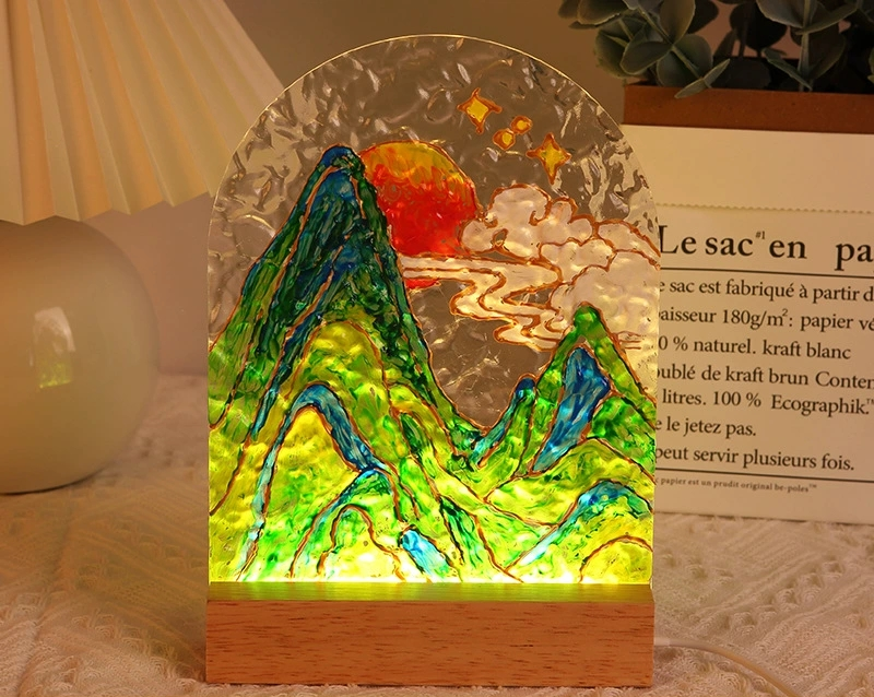 DIY Tulip Glass Painting Night Light Kit, Handmade Craft Set with Water Ripple Acrylic Board, Creative LED Lamp for Bedroom Decor, Mother's Day Gift from Daughter Son Kids