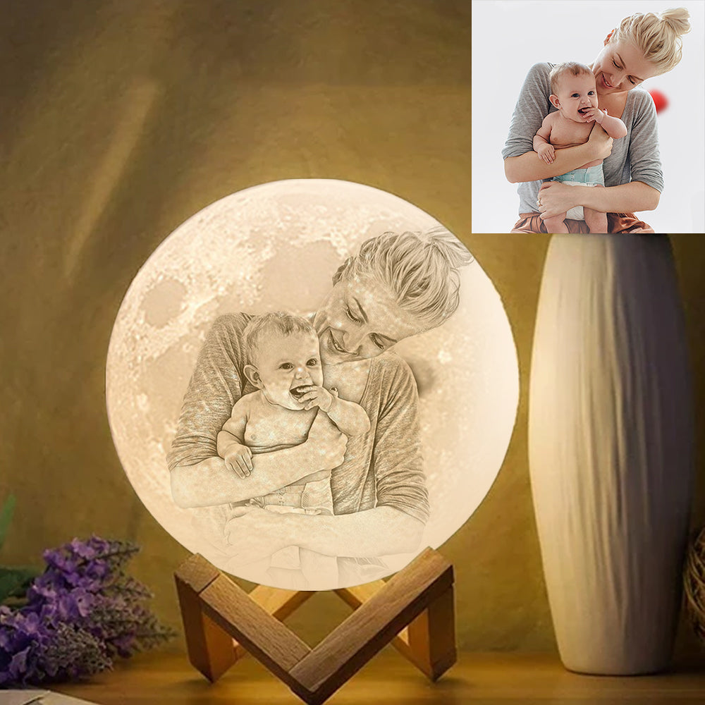 Photo Moon Lamp Personalized 3D Printed Picture Light Moon Painting Light Gifts for Mom - MyFaceTshirt