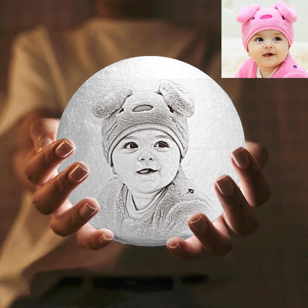 Custom Engraved 3D Printing Photo Moon Lamp | Touch to Convert 2 Colors | Baby Gift - MyFaceTshirt