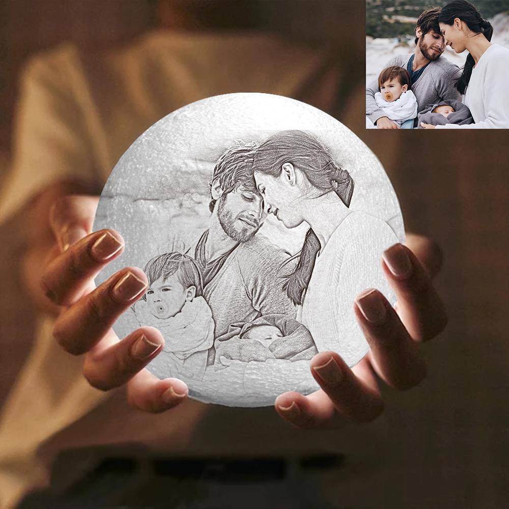 Custom Engraved 3D Photo Moon Lamp | Touch to Convert 2 Colors | Family Gift - MyFaceTshirt