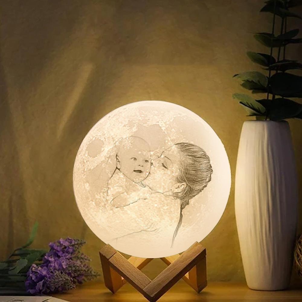 Custom Engraved 3D Photo Moon Lamp | Touch to Convert 2 Colors | Mom's Gift - MyFaceTshirt