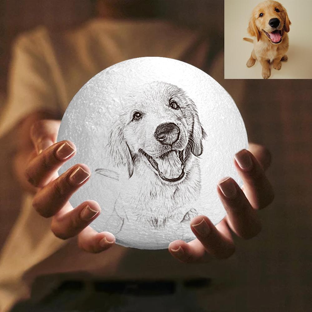 Custom Engraved 3D Printing Photo Moon Lamp 2 Colors Light Lovely Pet - MyFaceTshirt