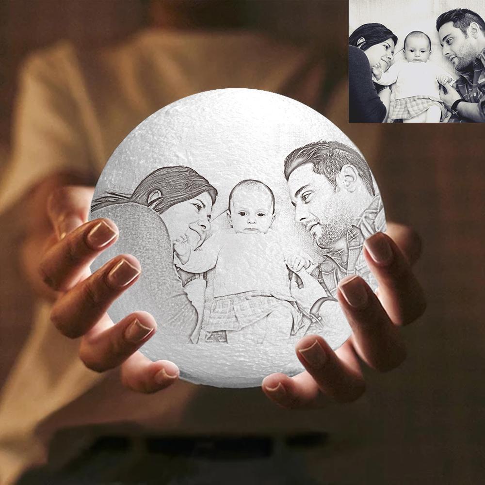 Custom Engraved 3D Photo Moon Lamp Family Gift - MyFaceTshirt