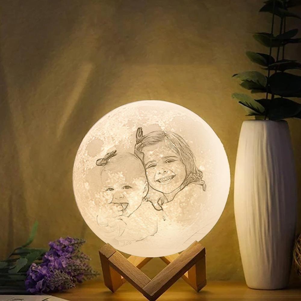 Custom Engraved 3D Photo Moon Lamp | Touch to Convert 2 Light Colors | Mother's Gift - MyFaceTshirt