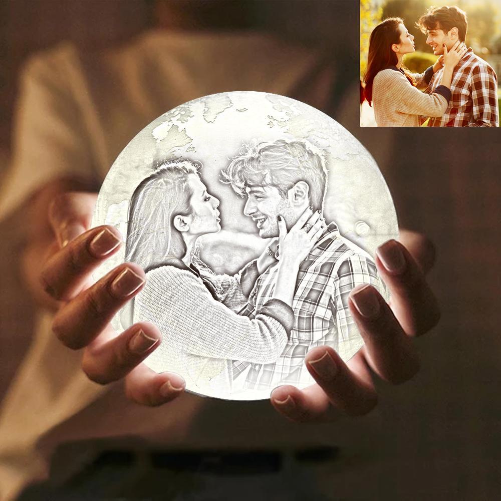 Custom Engraved 3D Printing Photo Earth Lamp | Touch to Convert 2 Colors - MyFaceTshirt