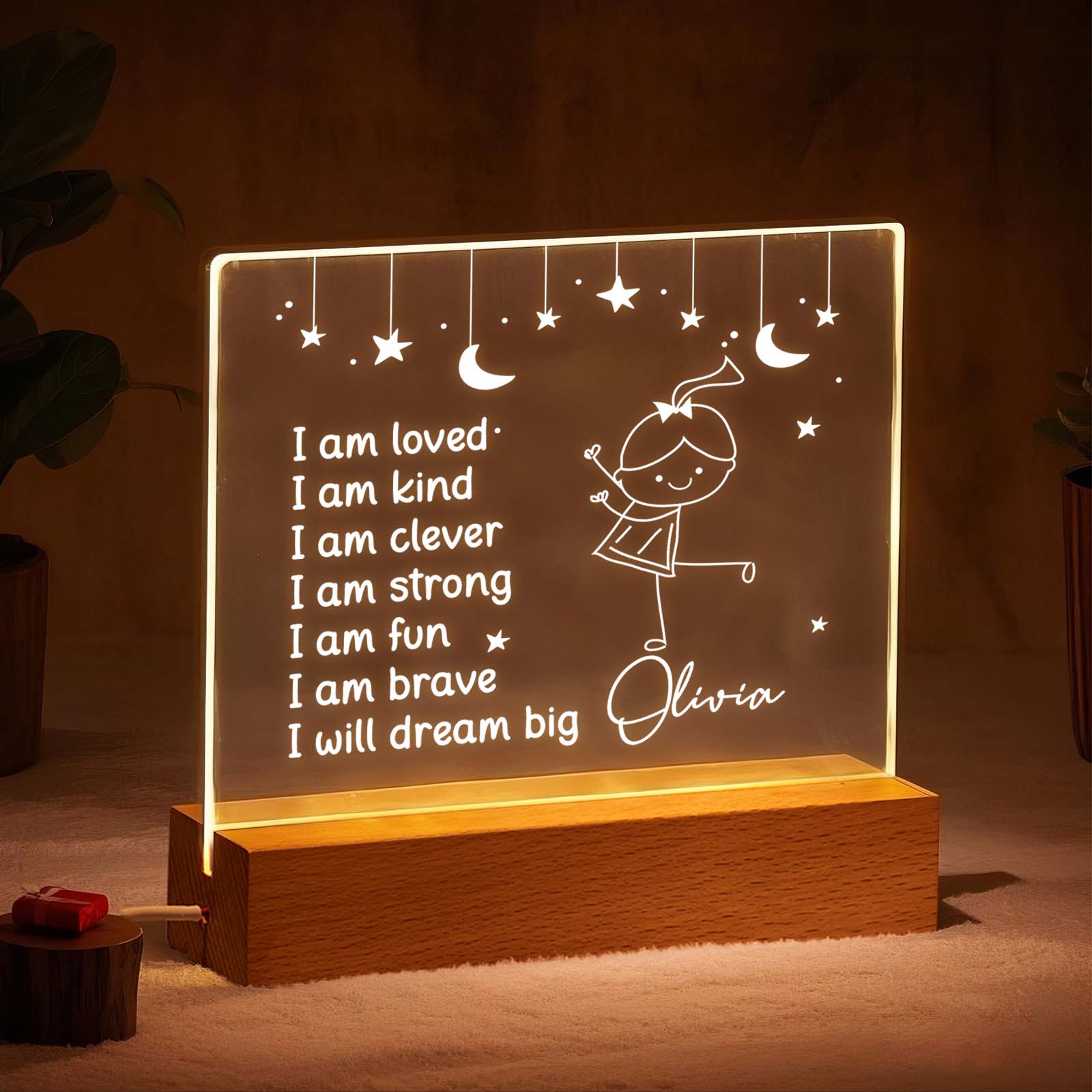Personalized Affirmations Kids Night Plaque LED Lamp Night Light - MyFaceTshirt