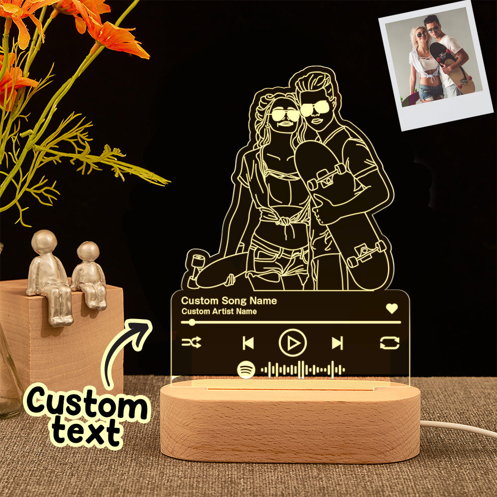 Custom Portrait Night Light Music Line Art Photo Lamp Gift for Lover - MyFaceTshirt