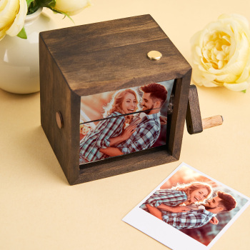 Custom Flip Book Frame Animation Machine Mechanical Hand-cranked Photo Album with Light Black Walnut Baby Photo Cube Frame Creative Gift