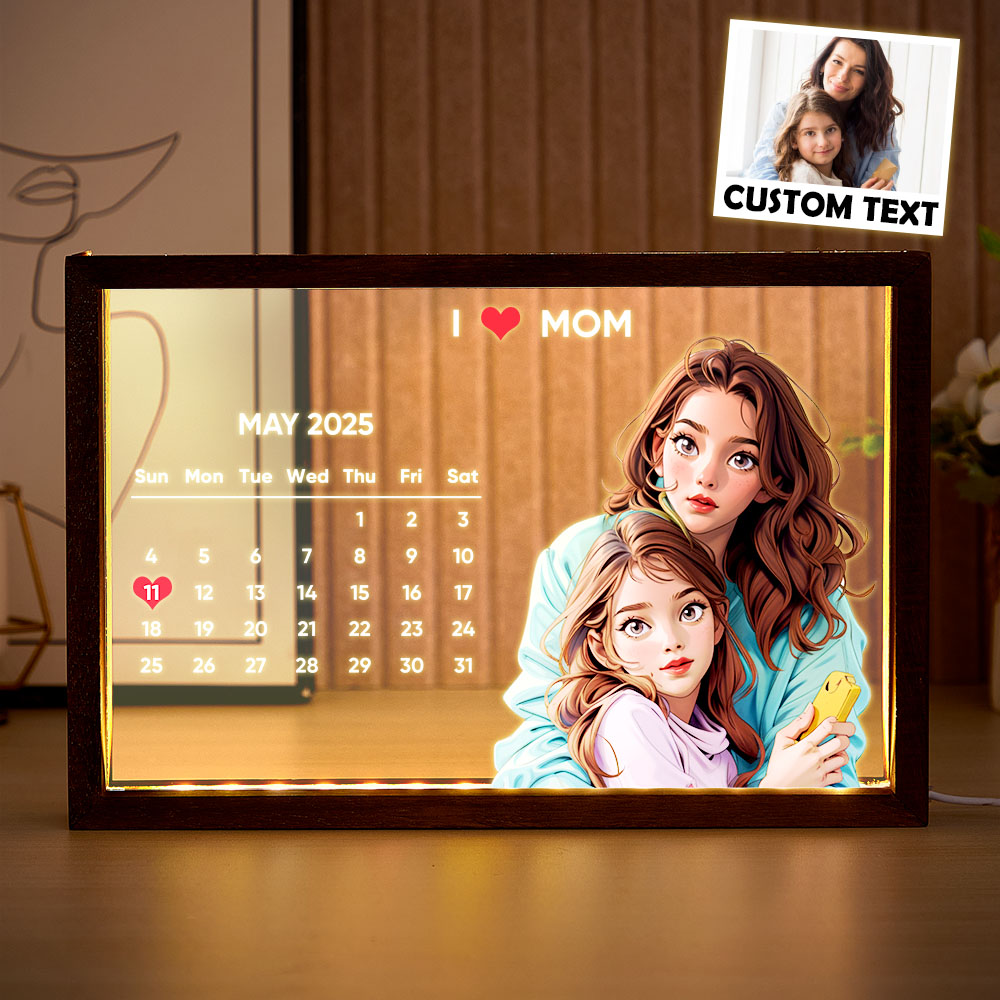 Custom Comic-Style Calendar Night Light | Upload Photo, Add Date & Message - Perfect Mother's Day Gift for Mom - MyFaceTshirt
