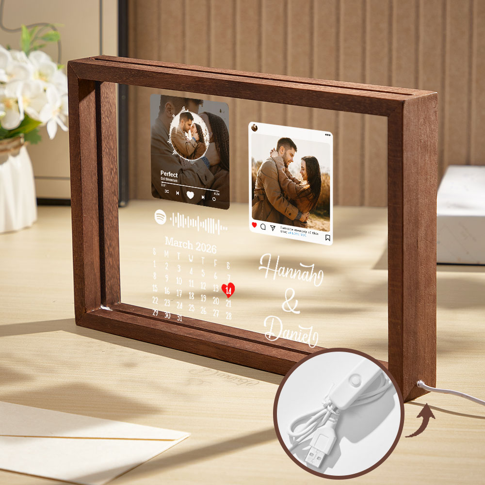 Personalized Spotify Calendar Night Light Frame Personalized Gift Valentine's Day Gifts