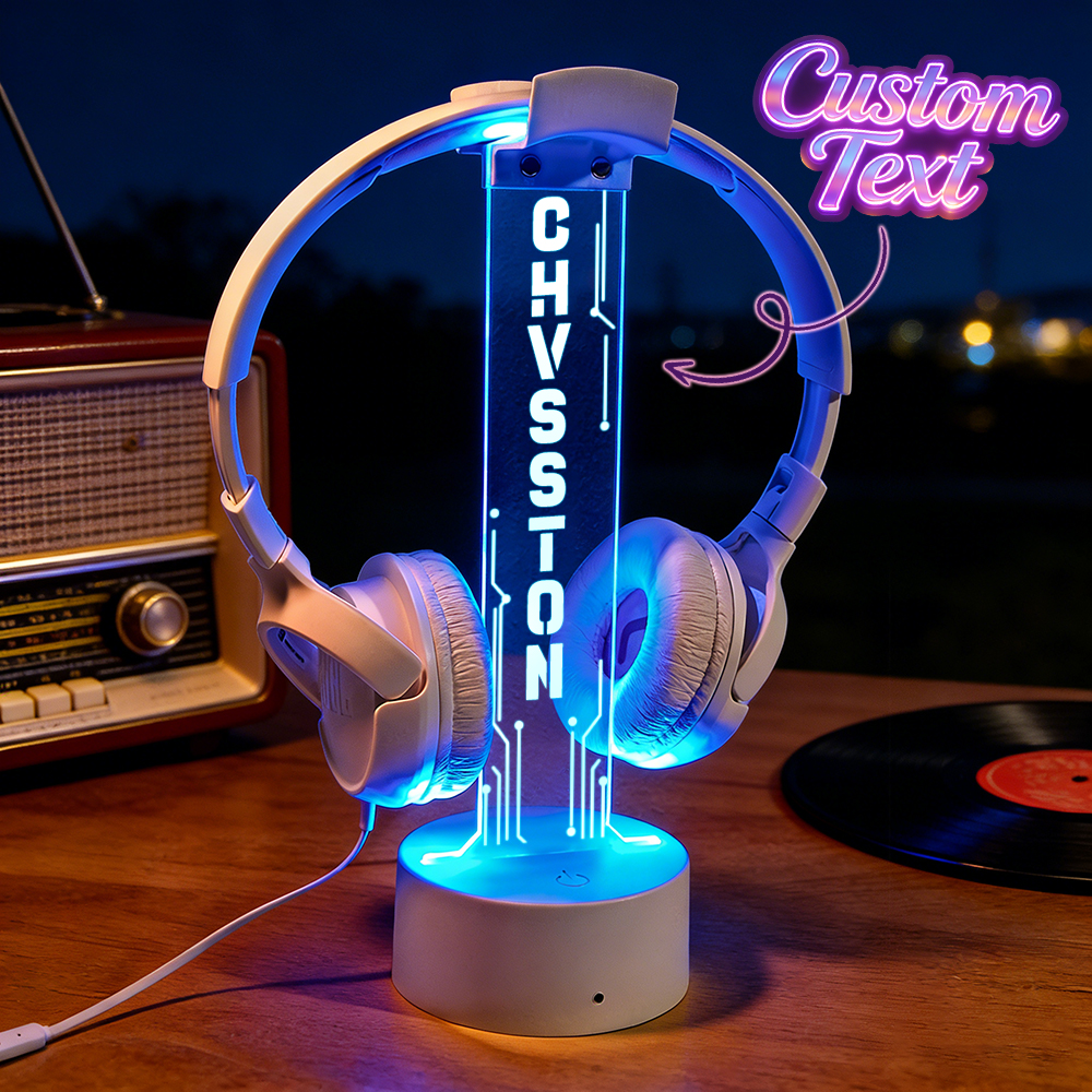 Personalized LED Headphone Stand with Lights, Custom Headphone Display, Gamer Desk Organizer, Unique Gift for Boyfriend or Teen Gamer