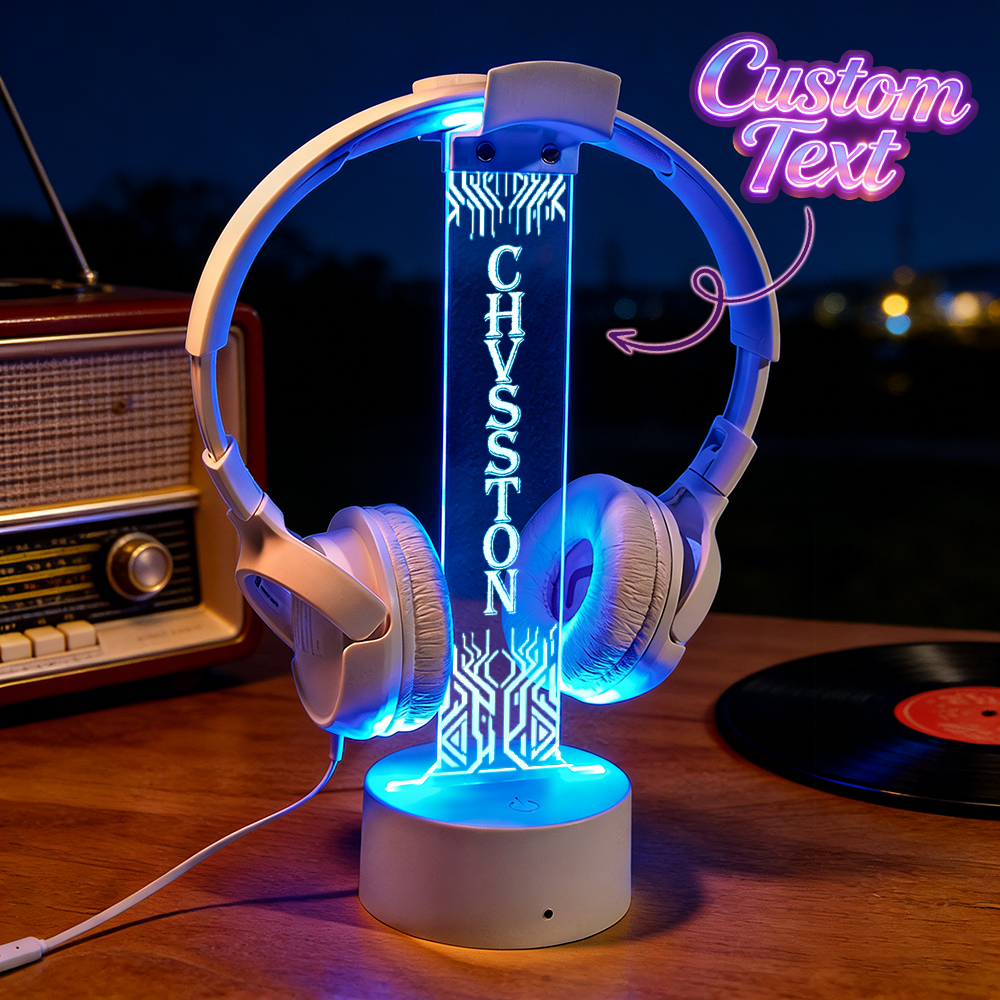 Personalized LED Headphone Stand with Lights, Custom Headphone Display, Gamer Desk Organizer, Unique Gift for Boyfriend or Teen Gamer