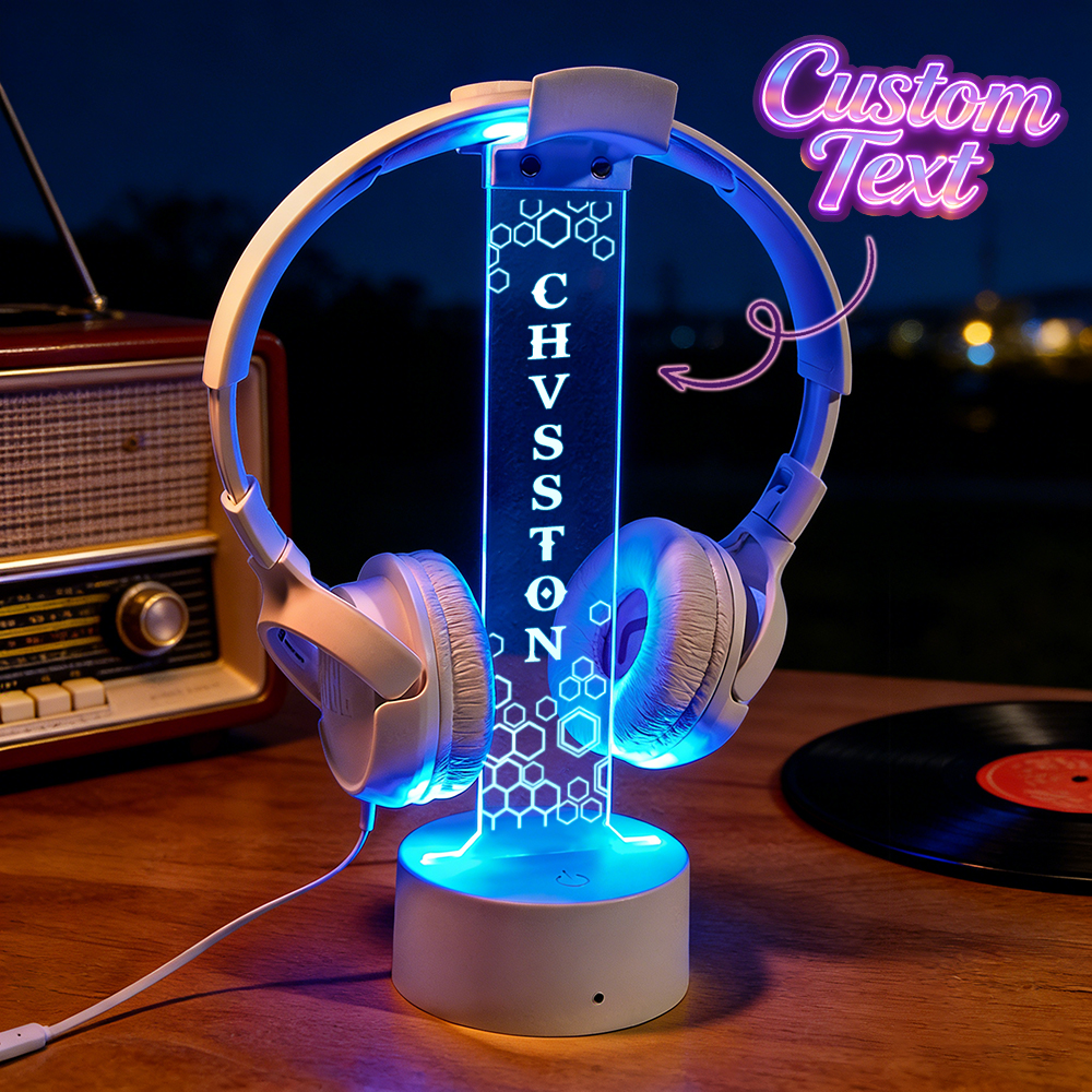 Personalized LED Headphone Stand with Lights, Custom Headphone Display, Gamer Desk Organizer, Unique Gift for Boyfriend or Teen Gamer