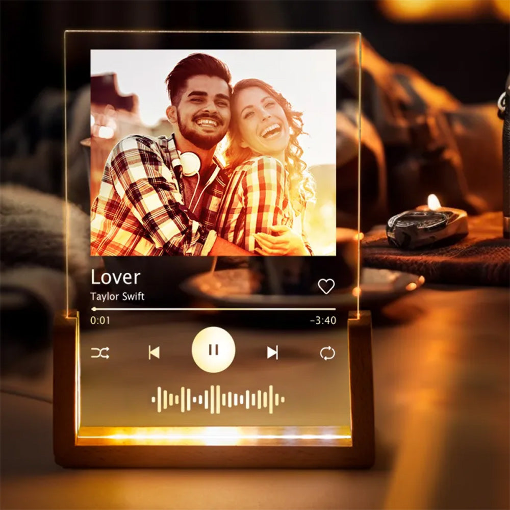 Custom Photo Acrylic Song Plaque,Personalized Music Plaque,Night Light Lamp with Music Code, Anniversary Gift - MyFaceTshirt