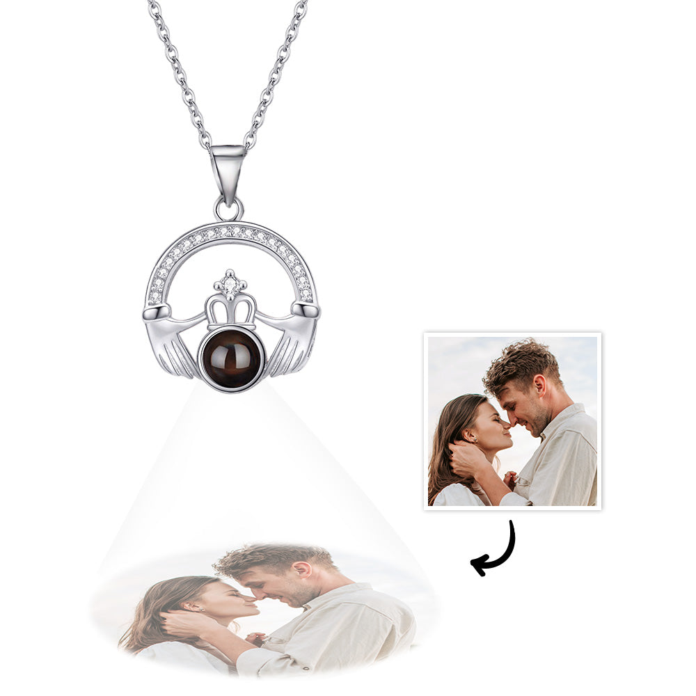 Custom Projection Necklace Crown with Both Hands Pendant Necklace Gift for Her - MyFaceTshirt