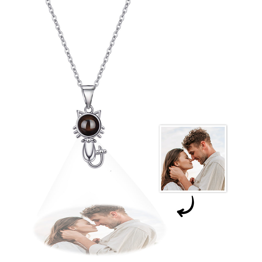 Custom Projection Necklace Cute Kitty Shaped Pendant Necklace Gift for Her - MyFaceTshirt