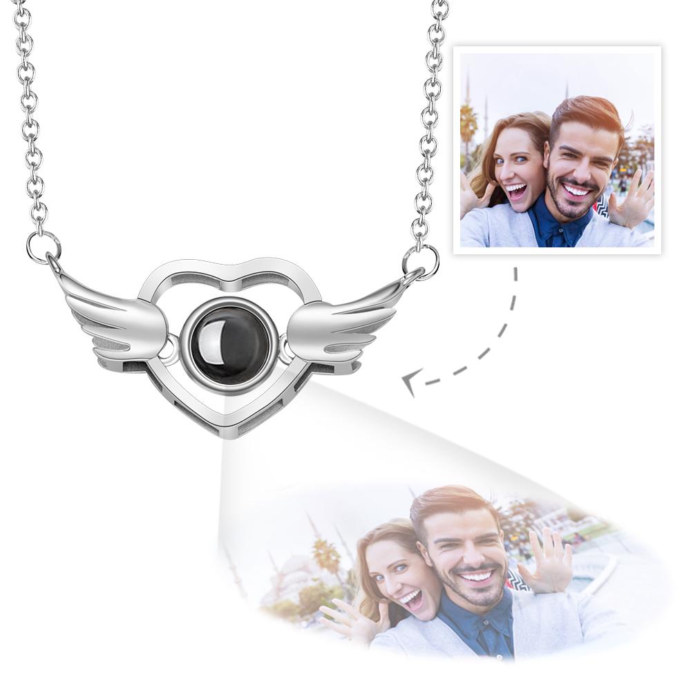 Custom Projection Necklace Photo Love Wings Memorial Gifts - MyFaceTshirt