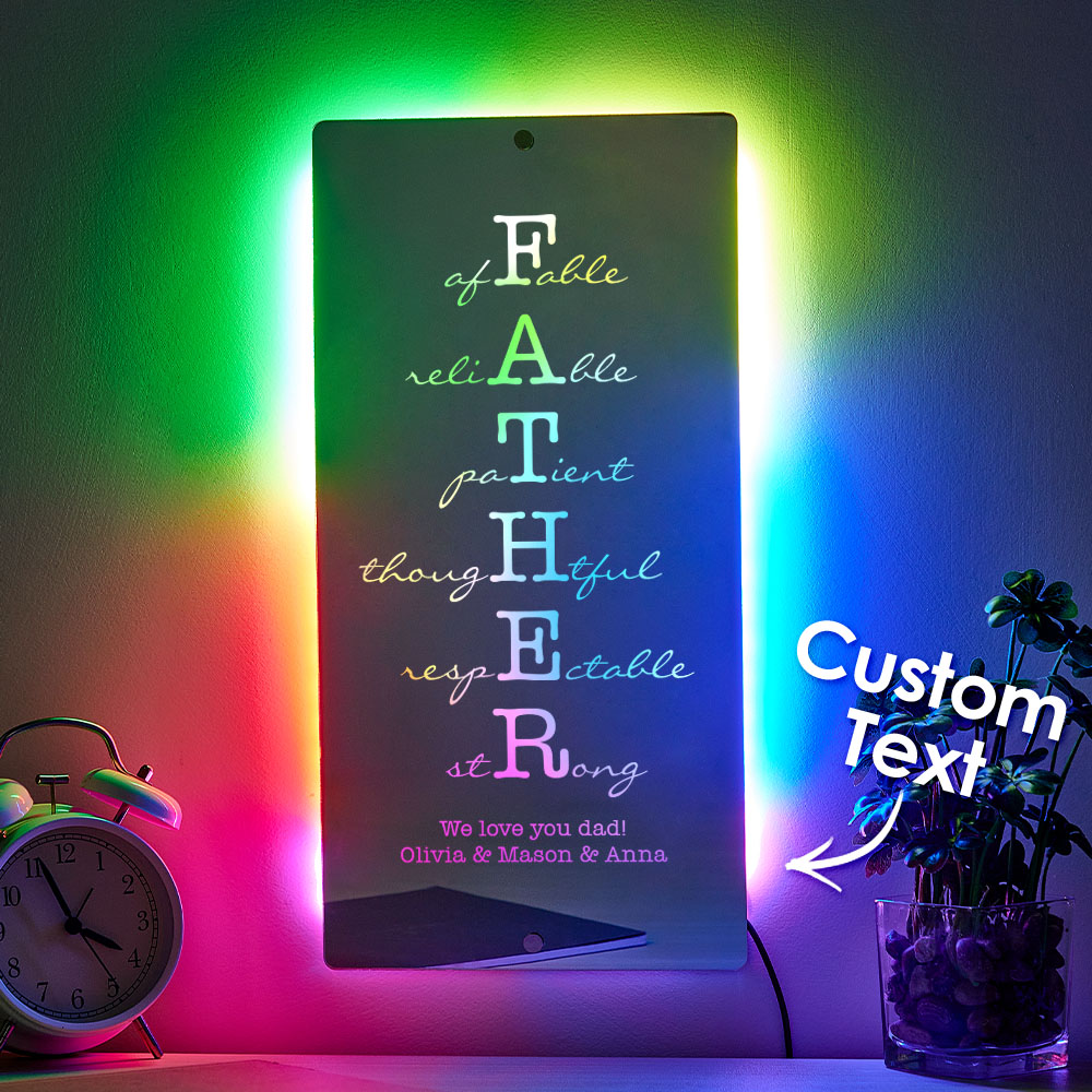 Custom Father/Grandpa Mirror Light Personalized Engraved Gift for Father's Day - MyFaceTshirt