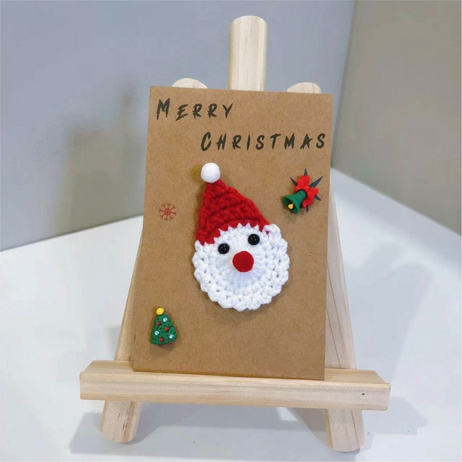 Handmade Crochet Flower Greeting Card Merry Christmas 3D Knitted Floral Card, Romantic Gift for Her