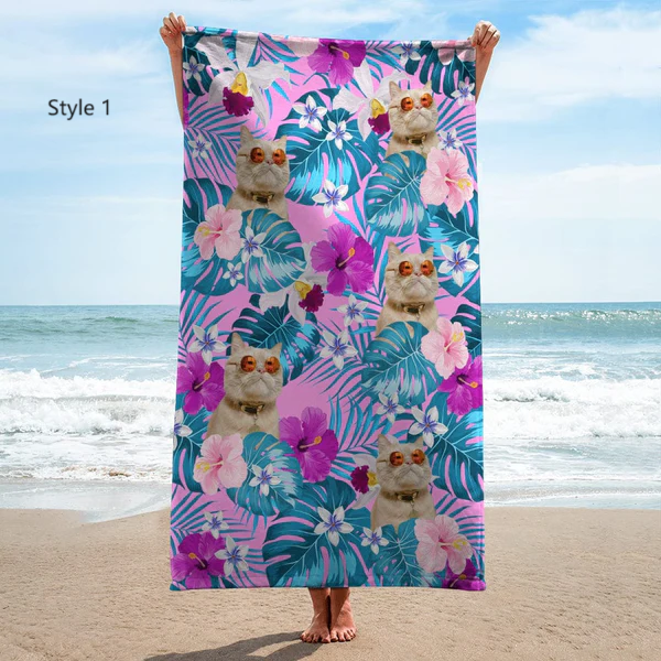 Custom Cat Photo Tropical Style Beach Towel