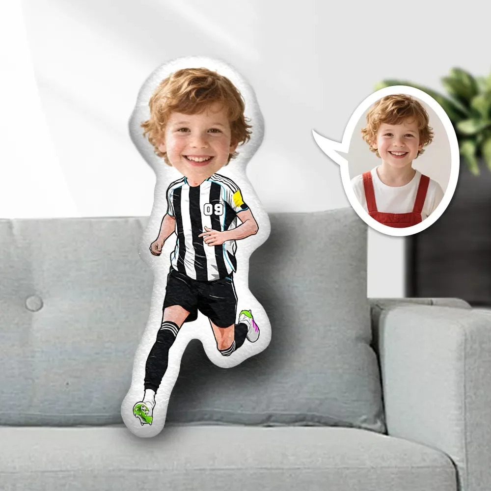 Custom Minime Pillow Striped Sportswear with Green Shoes Sprinting Boy with Dual Photo Display Birthday Children's Day
