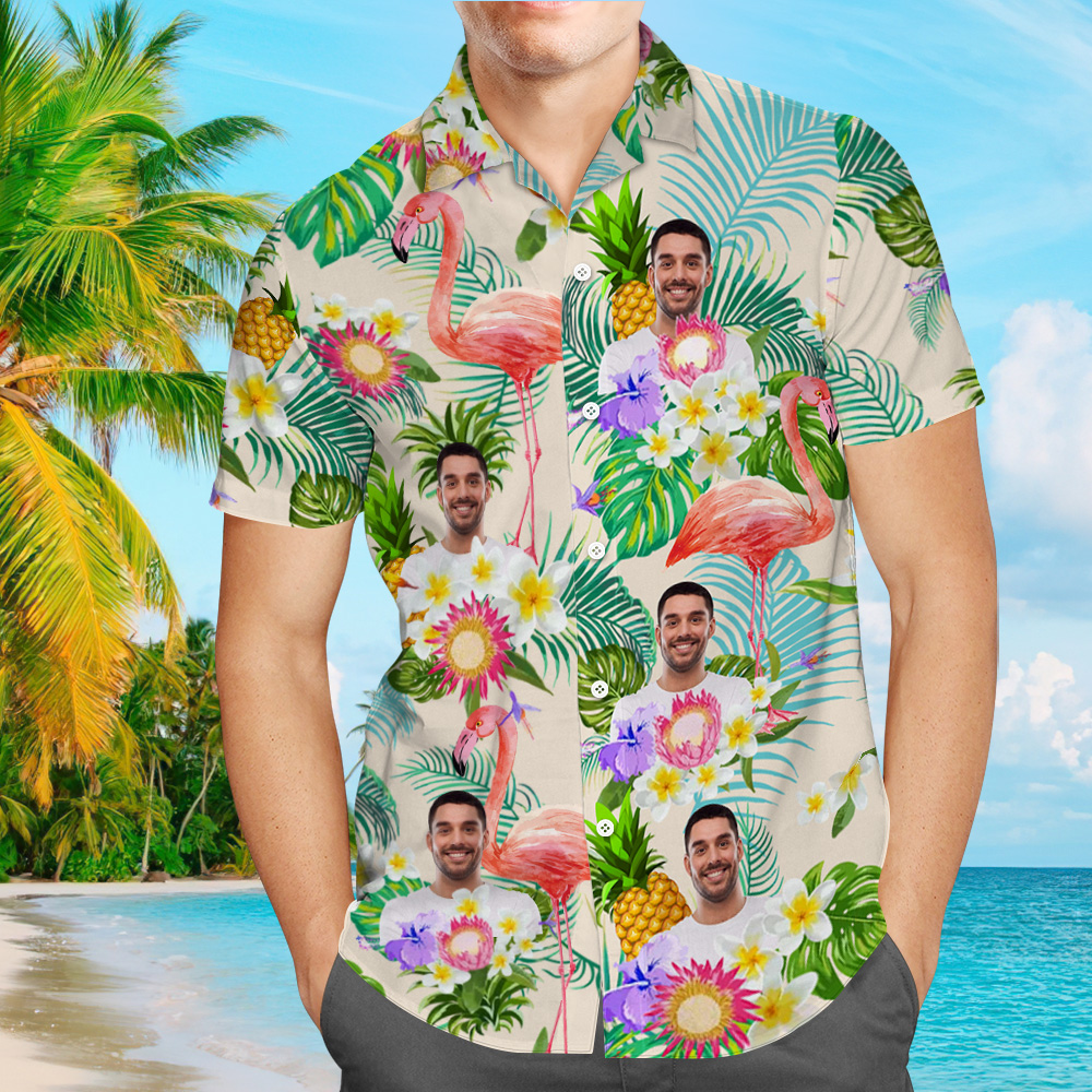 Custom Photo Funny Human Aloha Hawaii Shirt Sunflower Flamingo Shirt