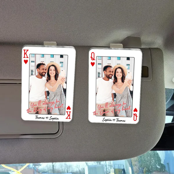 King/Queen Of My Heart Couple Custom Photo - Personalized Acrylic Car Visor - Valentine's Day Gift, Anniversary Gift For Him, For Her