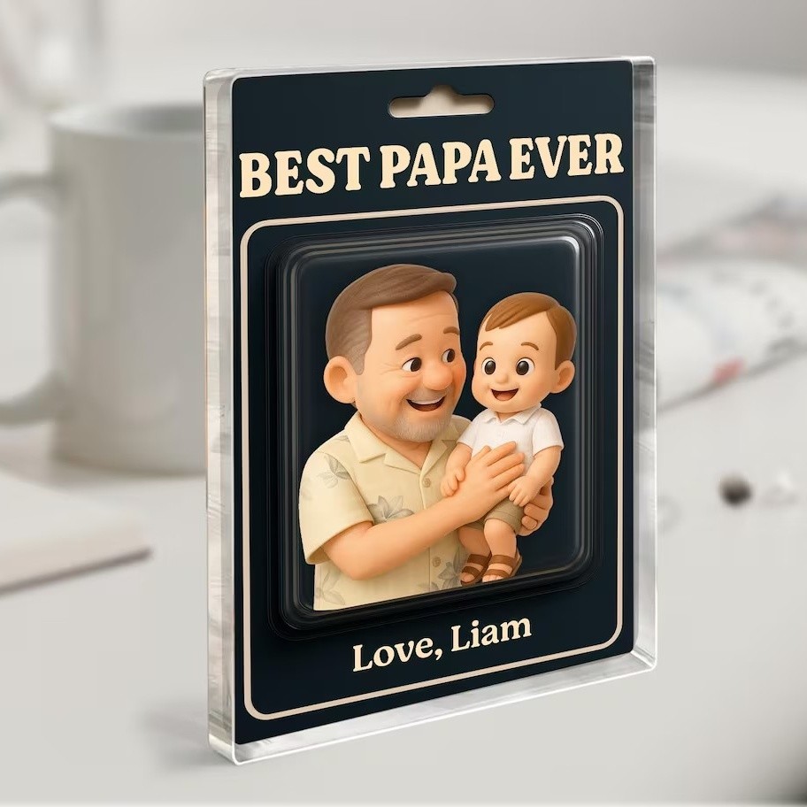 Custom Photo Dad And Kids Action Figure Acrylic Block Plaque For Father's Day Gift
