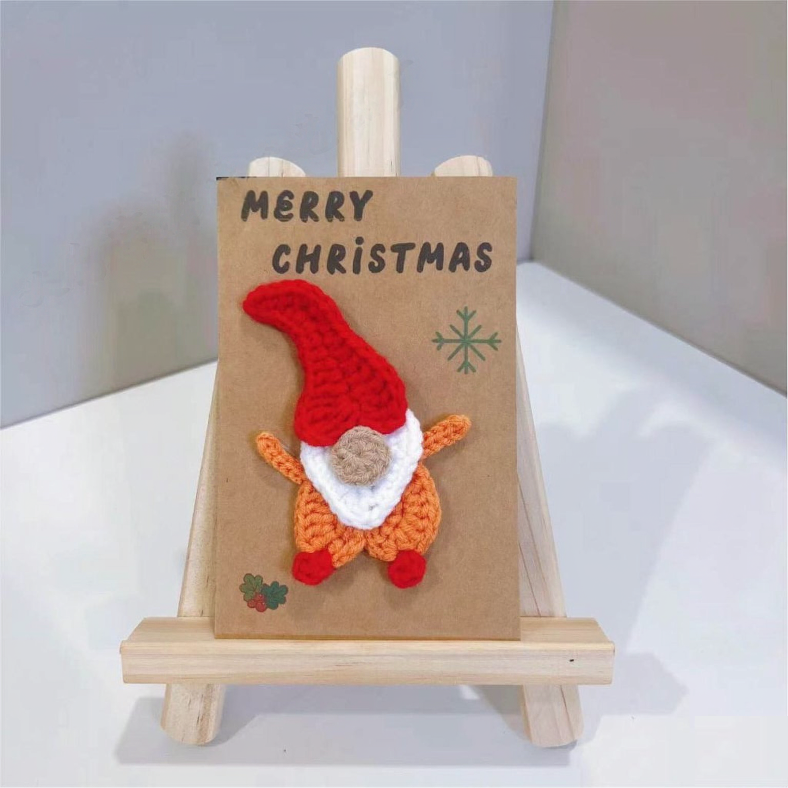 Handmade Crochet Flower Greeting Card Merry Christmas 3D Knitted Floral Card, Romantic Gift for Her