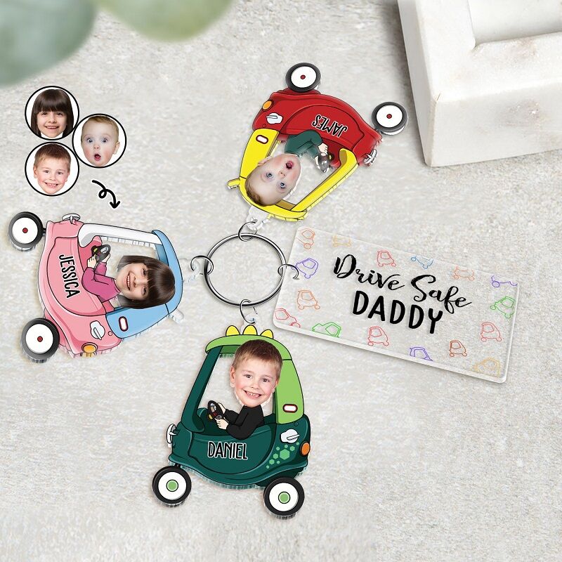 Personalized Keychain Custom Photo Optional Pattern Drive Safe Loving Father's Day Gift
