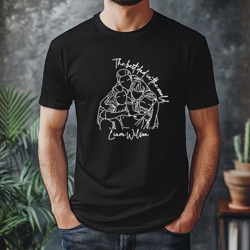 Personalized T-shirt Custom Family Photo Outline Design Creative Gift for Mother's and Father's Day