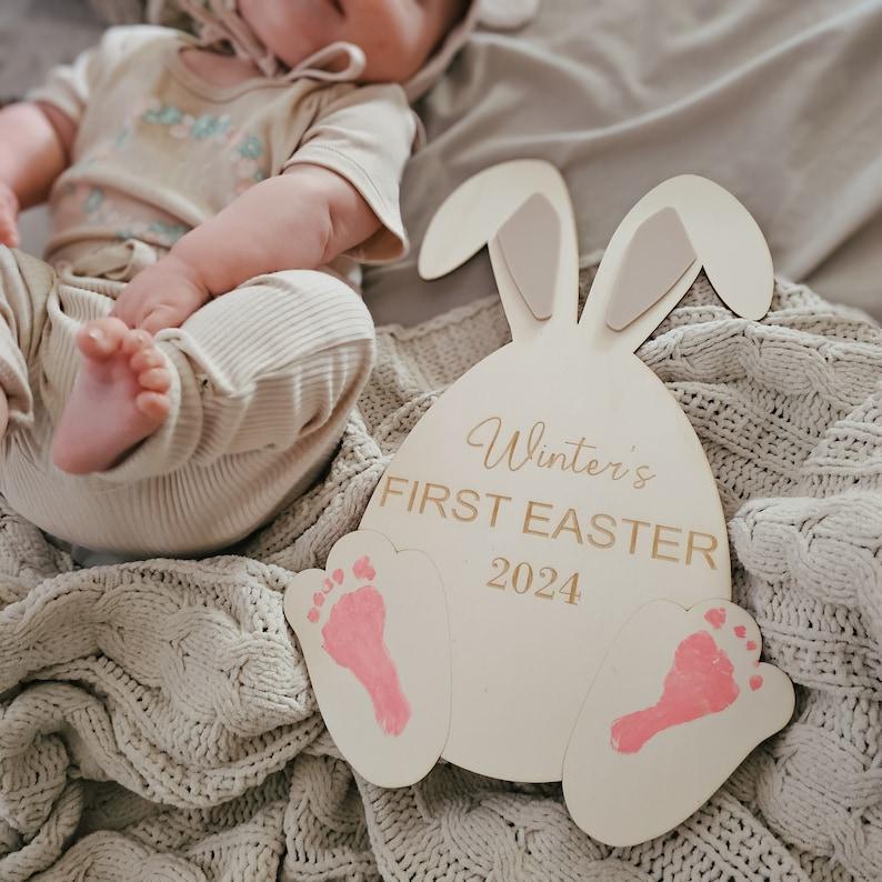 Personalised First Easter Footprint Plaque - Custom First Easter Plaque - First Easter Sign -Easter Keepsake - Easter Bunny -Baby Photo Prop